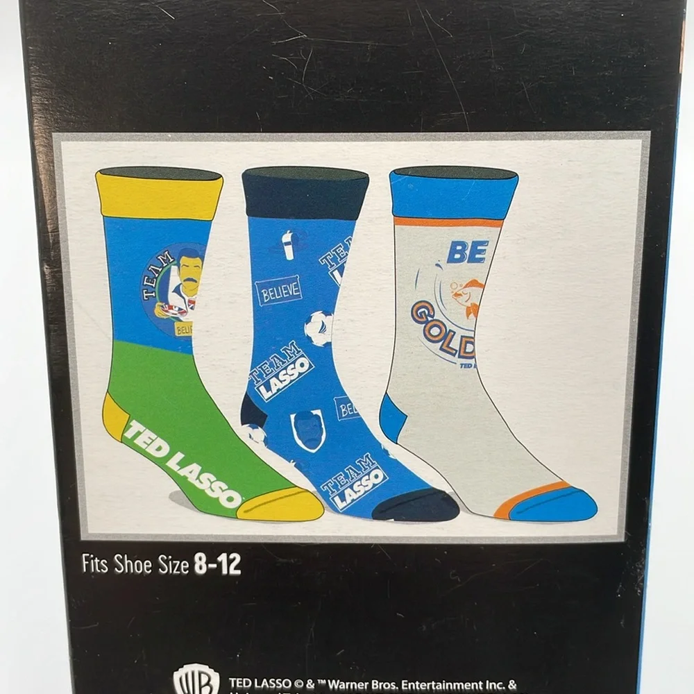 𝅺TED LASSO 3 Pair Men’s Crew Socks‎ Shoe Size 8-12 - New in retail packaging
